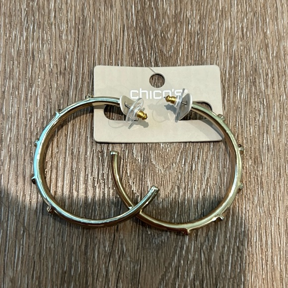NWT Chico’s Talia Hoop Earrings Gold Tone with Rhinestone Details New - Picture 1 of 4